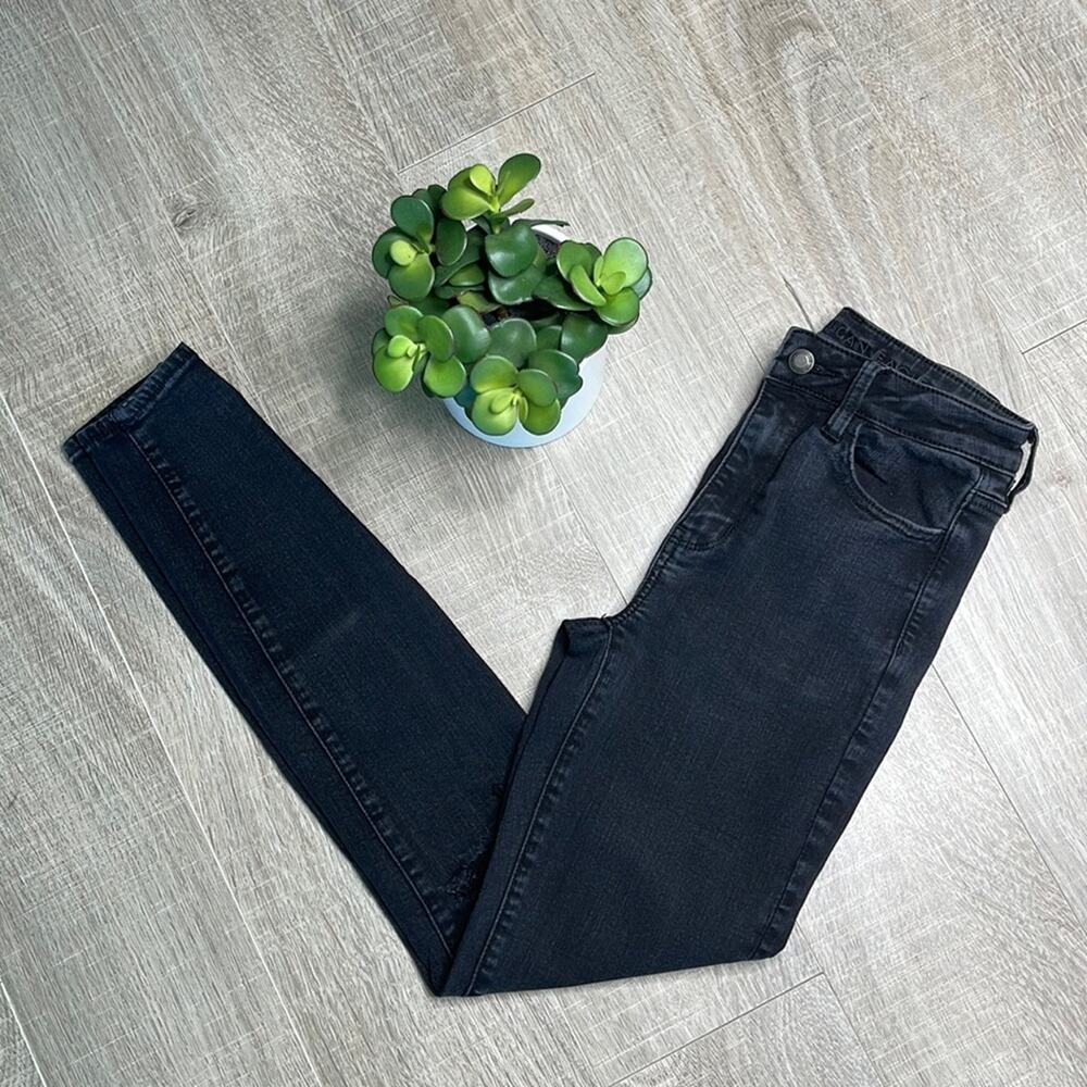 AMERICAN EAGLE NE(X)T LEVEL STRETCH Black Distressed Skinny Jeans Size 4 Long